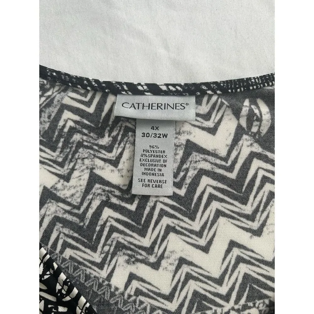 Catherines Geometric Beaded Shift Dress Womens Size 4X Black Ivory Classic